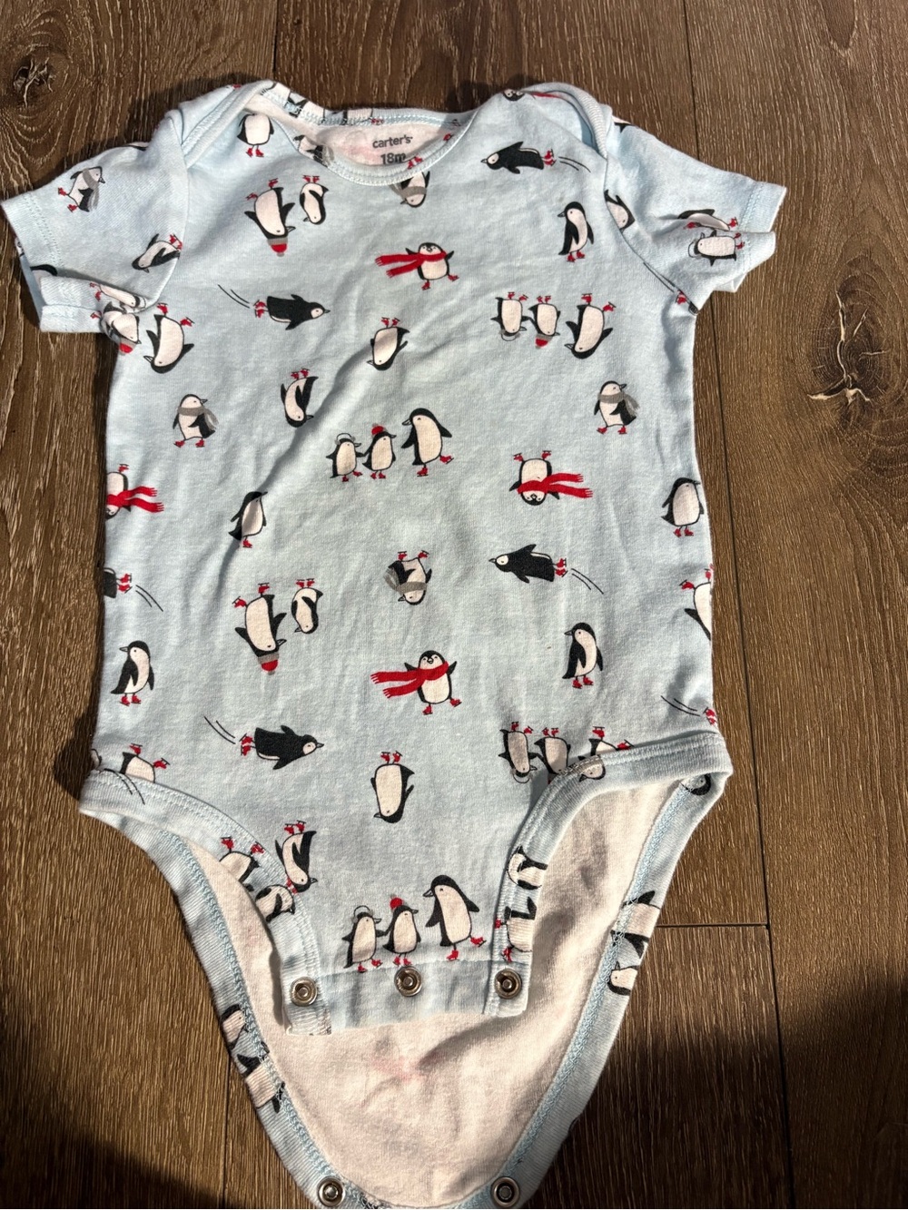 Carter's Light Blue Penguin Print One-Piece Bodysuit with Red Accents
